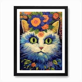 Louis Wain Psychedelic Cat With Flowers 2 Art Print