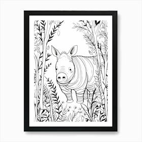 Line Art Jungle Animal Javan Rhinoceros 3 Art Print