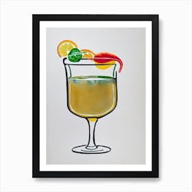 Fernet Sour Minimal Line Drawing With Watercolour Cocktail Poster Art Print
