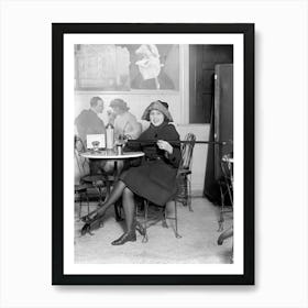 Woman In A Cafe Vintage Black and White Photo Art Print