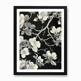 Great Japan Hokusai Black And White Flowers 14 Art Print
