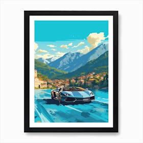 A Lamborghini Aventador Car In The Lake Como Italy Illustration 1 Art Print