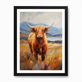 Colourful Impressionism Style Painting Of A Highland Cow 3 Art Print