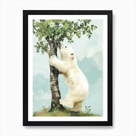 Polar Bear Cub Climbing A Tree Storybook Illustration 2 Art Print