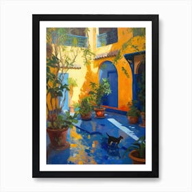 Painting Of A Cat In Jardin Majorelle Morocco In The Style Of Impressionism 01 Art Print