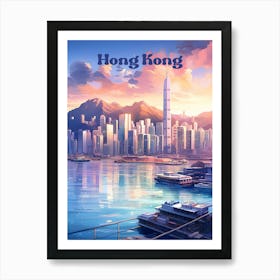 Hong Kong Night Life Modern Travel Illustration Art Print