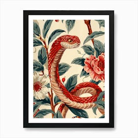 Lunar Year Of The Snake 2025 Wall Art Print Poster Framed Snake Art Chinese Zodiac Vintage Red 2 Art Print