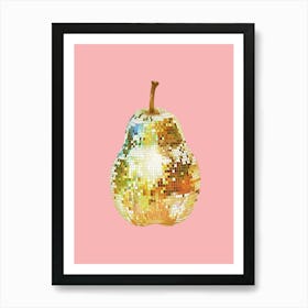 Disco Ball Pear Pink Art Disco Poster Trendy Aesthetic Art Food Kitchen Art Print