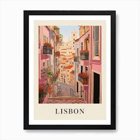 Lisbon Portugal 1 Vintage Pink Travel Illustration Poster Art Print