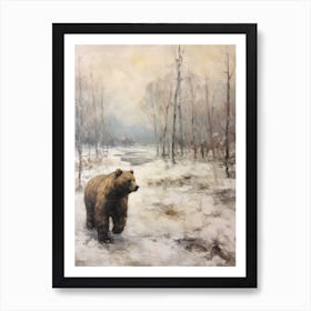 Vintage Winter Animal Painting Brown Bear 2 Art Print