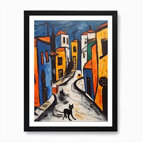 Painting Of San Francisco With A Cat In The Style Of Surrealism, Miro Style 3 Póster