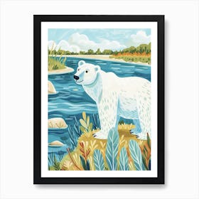 Polar Bear Standing On A Riverbank Storybook Illustration 1 Art Print