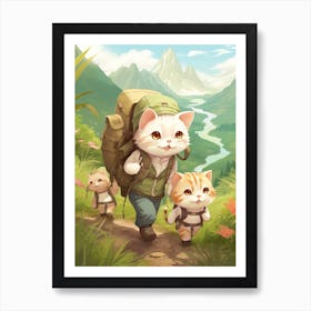 Kawaii Cat Drawings Hiking 4 Poster