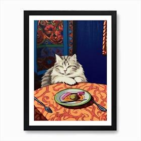 White Cat And Pasta 6 Art Print