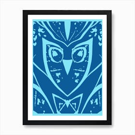 Abstract Owl Blue Two Tone 1 Art Print