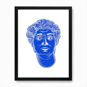 Blue David Linocut Portrait Art Print