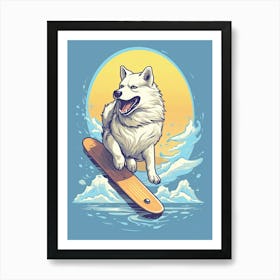 Alaskan Malamute Dog Skateboarding Illustration 4 Art Print