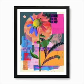 Oxeye Daisy 3 Neon Flower Collage Art Print