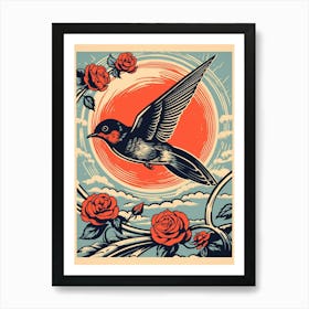 Vintage Bird Linocut Swallow 4 Art Print