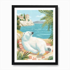 Polar Bear Relaxing In A Hot Spring Storybook Illustration 3 Art Print