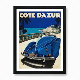 Vintage Cote D Azur Travel Car Art Print