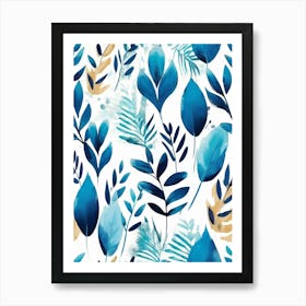 ocean blue leafs abstract print 1 Art Print