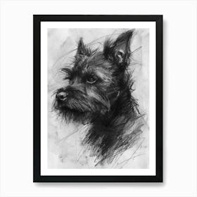 Terrier Black Scribble Charcoal Line Art Print