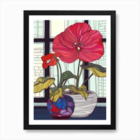 Drawing Of A Still Life Of Anthurium With A Cat 3 Art Print