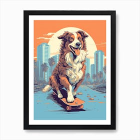 Australian Shepherd Dog Skateboarding Illustration 1 Art Print