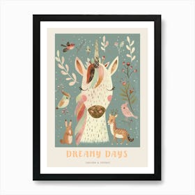 Storybook Style Unicorn With Woodland Creatures 2 Poster Art Print