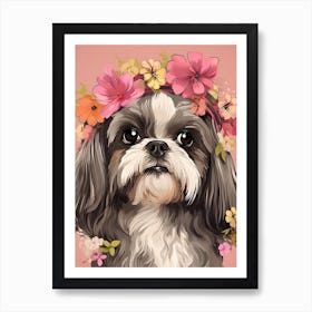 Shih Tzu Portrait With A Flower Crown, Matisse Painting Style 2 Art Print