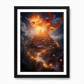 Dragon Attacking A Village 4 Art Print