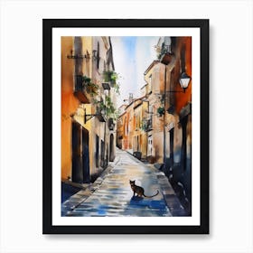 Painting Of Stockholm Sweden With A Cat In The Style Of Watercolour 2 Art Print