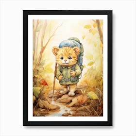 Hiking Watercolour Lion Art Painting 8 Art Print