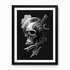 Skull With Celestial Themes 1 Pink Stream Punk Art Print