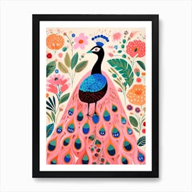 Pink Scandi Peacock 3 Art Print