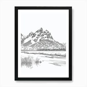 Grand Teton Usa Line Drawing 7 Art Print