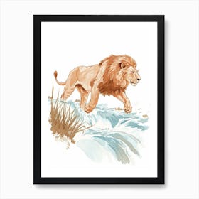 Barbary Lion Drinking From A Water Clipart  2 Art Print