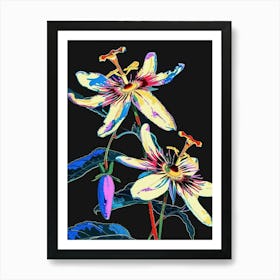 Neon Flowers On Black Passionflower 1 Art Print