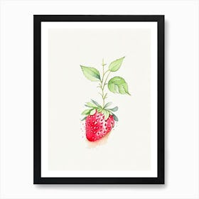 Strawberry Plant,, Fruit, Minimalist Watercolour Art Print