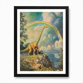 Brachiosaurus In A Picturesque Rainbow Landscape 2 Art Print