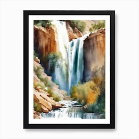 Calf Creek Waterfall, United States Water Colour (1) Art Print