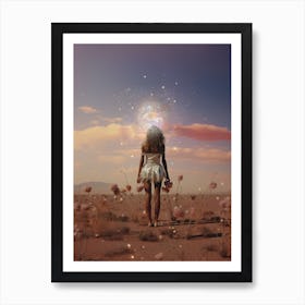 Cosmic landscape of a woman in a desert Art Print