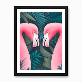 Emerald Green Hot Pink Flamingos Maximalist Print Art Print