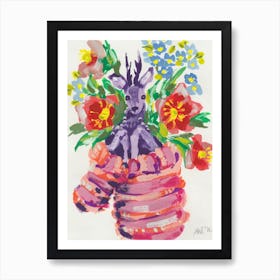 Deer In A Glove, red Art Print