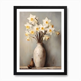 Daffodil, Autumn Fall Flowers Sitting In A White Vase, Farmhouse Style 2 Art Print