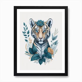 Cute Floral Baby Tiger Painting (9) Art Print