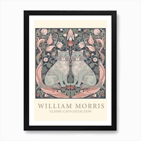 William Morris Inspired   Classic Cats Pink And Sage Art Print