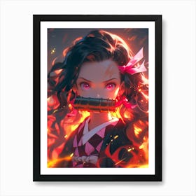 Anime Girl Nezuko In Flames Art Print