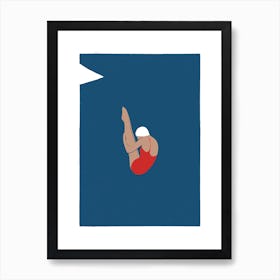 Modern retro Female Pike dive in navy Art Print